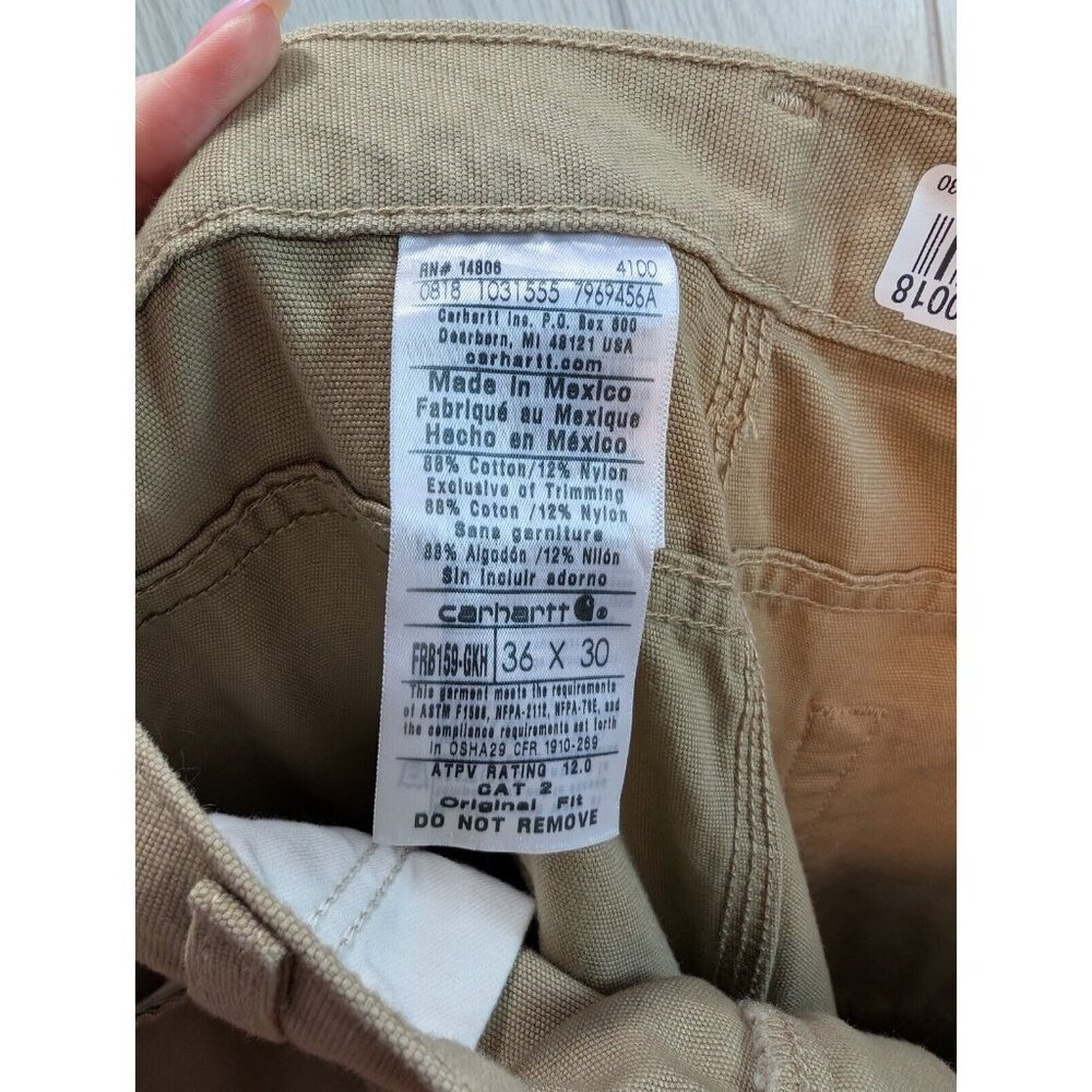Mens 36x30 Carhartt FRB159-GKH FR Flame Resistant Canvas Pants Workwear - Picture 8 of 11